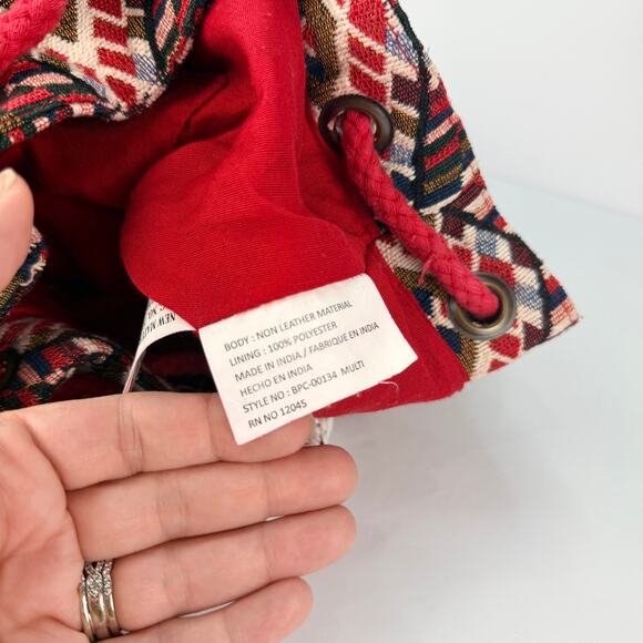 EUC Tapestry Southwest Aztec Tribal Boho Hippie Drawstring Large Backpack India - Picture 8 of 11